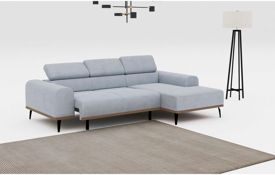 Places of Style Hoekbank Carlo L-vorm met hoofdeinde-verstelling & houten frame-look optionele relaxfunctie