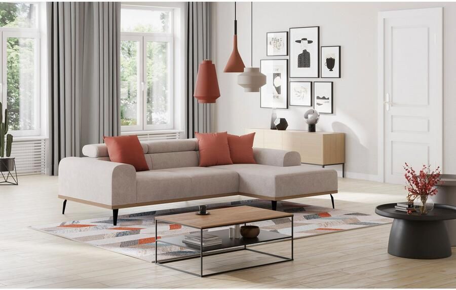 Places of Style Hoekbank Carlo L-vorm met hoofdeinde-verstelling & houten frame-look optionele relaxfunctie - Foto 2