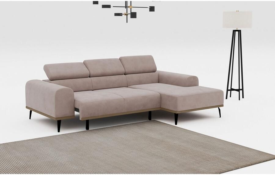 Places of Style Hoekbank Carlo L-vorm met hoofdeinde-verstelling & houten frame-look optionele relaxfunctie - Foto 11