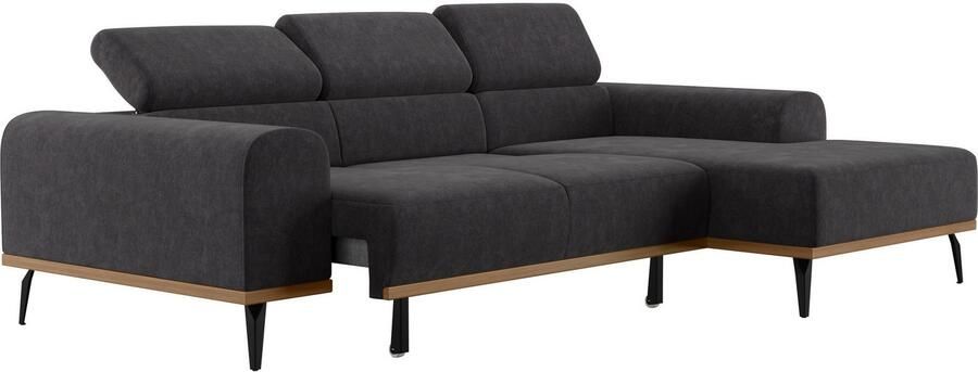 Places of Style Hoekbank Carlo L-vorm met hoofdeinde-verstelling & houten frame-look optionele relaxfunctie - Foto 8