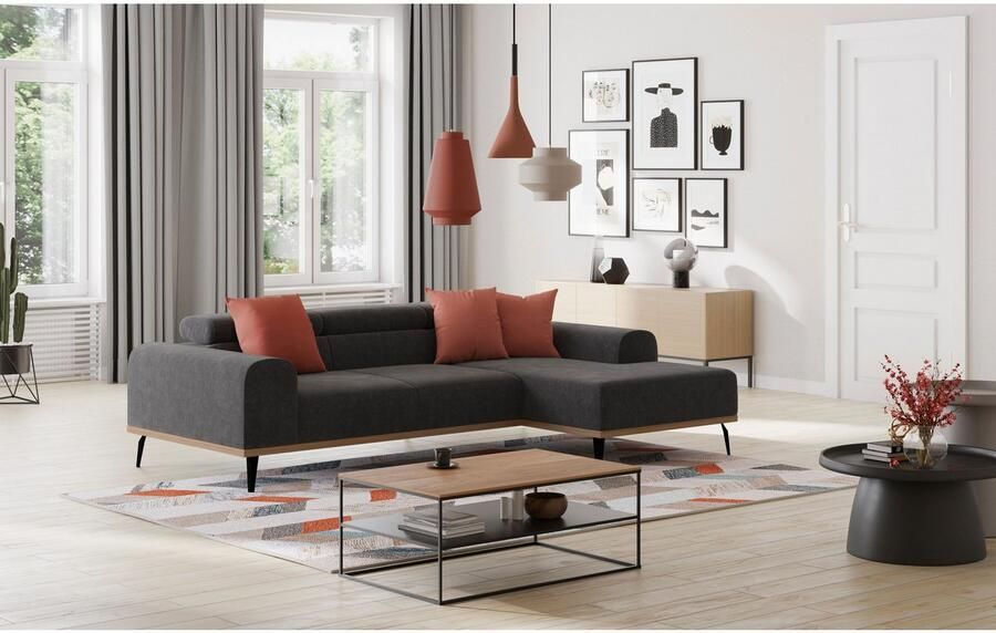 Places of Style Hoekbank Carlo L-vorm met hoofdeinde-verstelling & houten frame-look optionele relaxfunctie - Foto 3