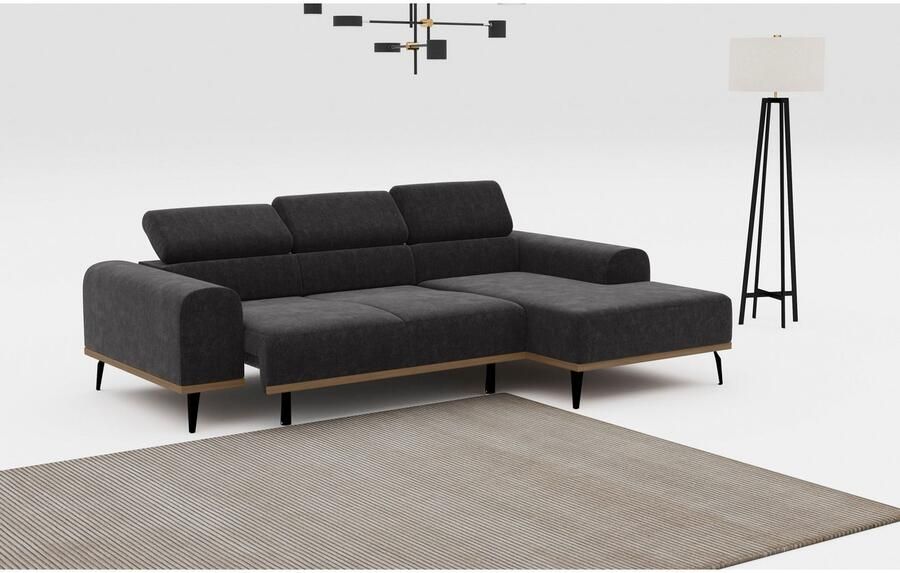 Places of Style Hoekbank Carlo L-vorm met hoofdeinde-verstelling & houten frame-look optionele relaxfunctie