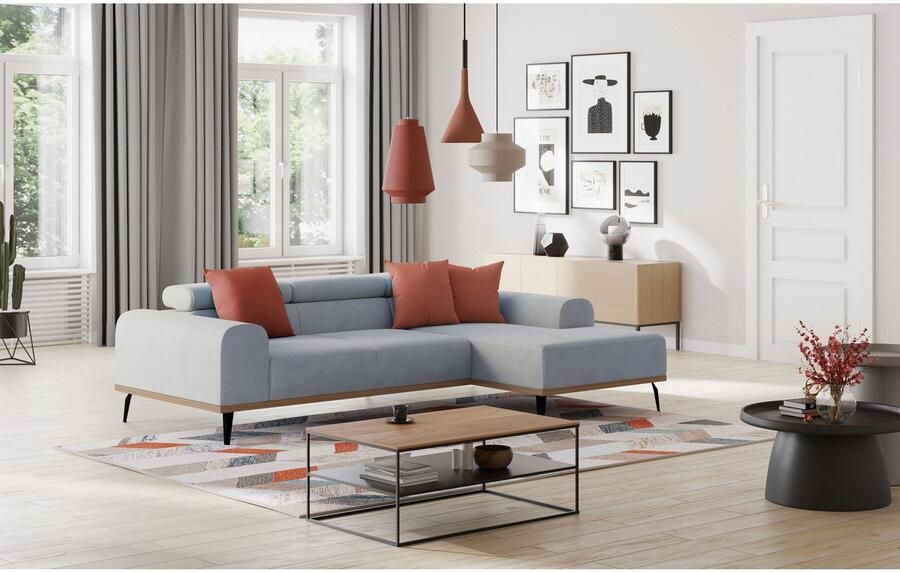 Places of Style Hoekbank Carlo L-vorm met hoofdeinde-verstelling & houten frame-look optionele relaxfunctie - Foto 2