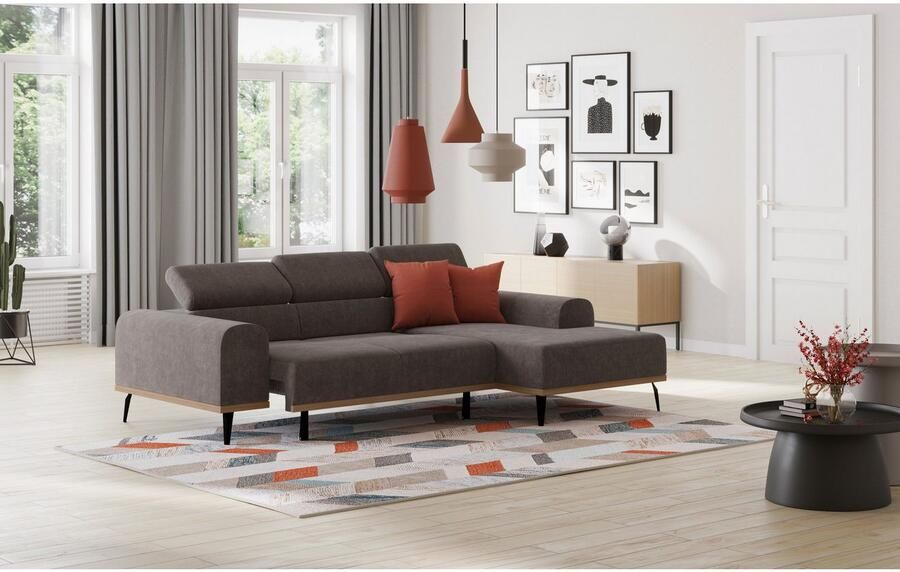 Places of Style Hoekbank Carlo L-vorm met hoofdeinde-verstelling & houten frame-look optionele relaxfunctie - Foto 3