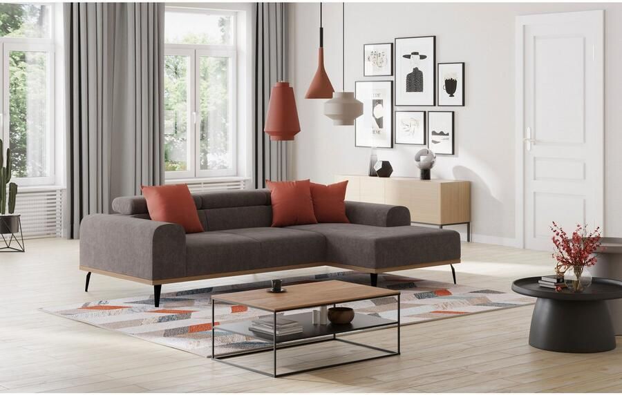 Places of Style Hoekbank Carlo L-vorm met hoofdeinde-verstelling & houten frame-look optionele relaxfunctie - Foto 2