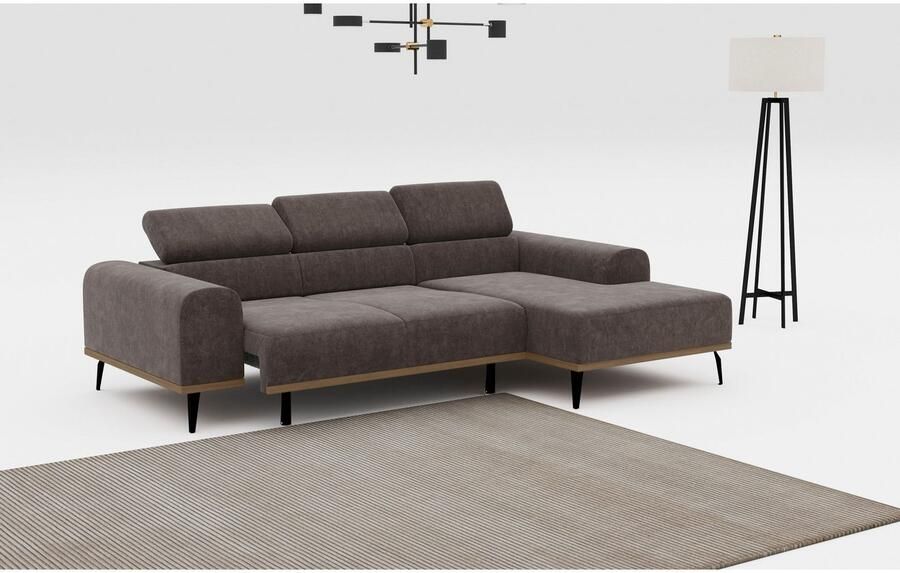 Places of Style Hoekbank Carlo L-vorm met hoofdeinde-verstelling & houten frame-look optionele relaxfunctie