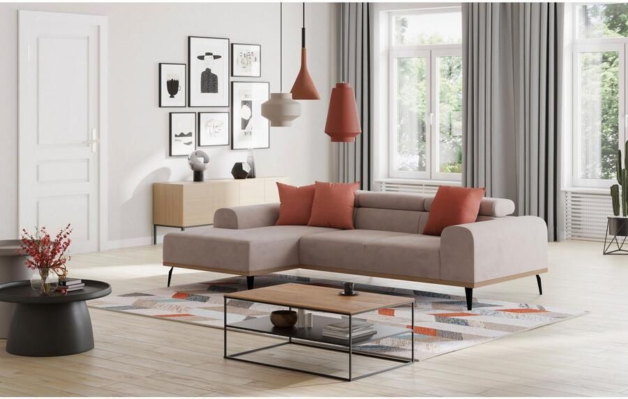 Places of Style Hoekbank Carlo L-vorm met hoofdeinde-verstelling & houten frame-look optionele relaxfunctie - Foto 2