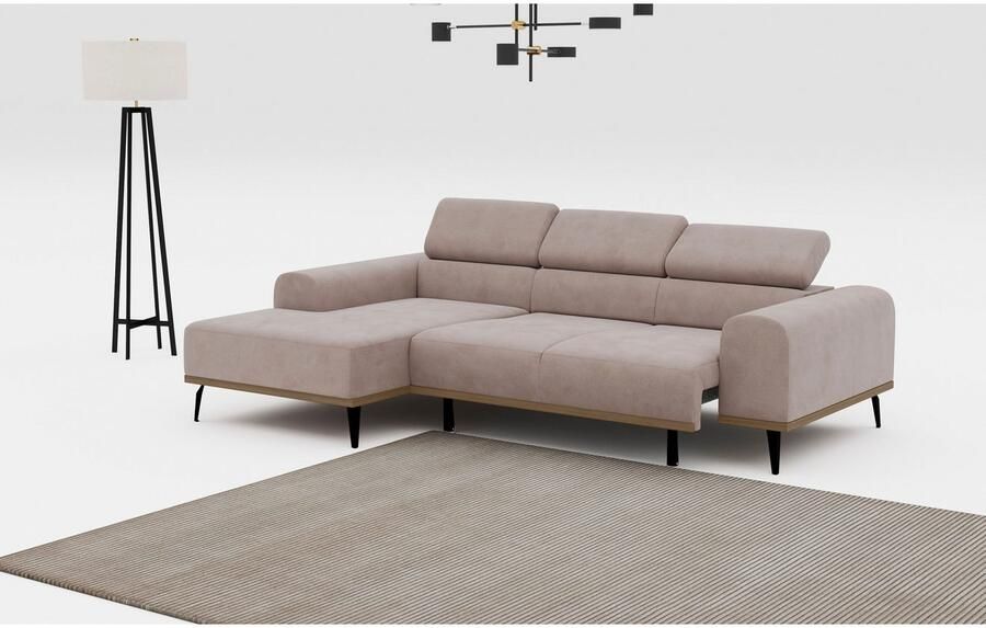 Places of Style Hoekbank Carlo L-vorm met hoofdeinde-verstelling & houten frame-look optionele relaxfunctie