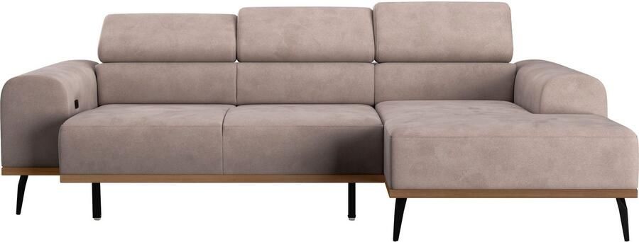 Places of Style Hoekbank Carlo L-vorm met hoofdeinde-verstelling & houten frame-look optionele relaxfunctie - Foto 7