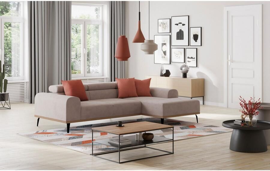 Places of Style Hoekbank Carlo L-vorm met hoofdeinde-verstelling & houten frame-look optionele relaxfunctie - Foto 2