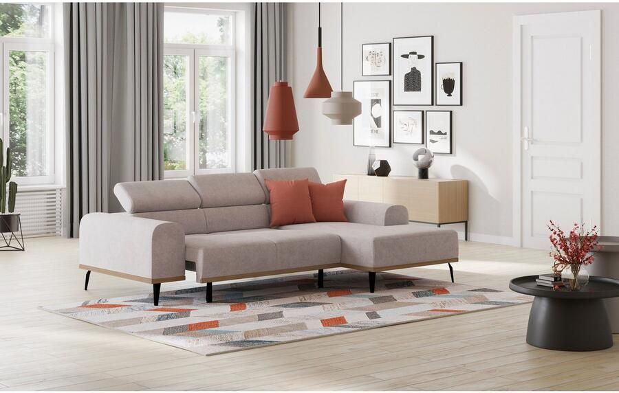 Places of Style Hoekbank Carlo L-vorm met hoofdeinde-verstelling & houten frame-look optionele relaxfunctie - Foto 3