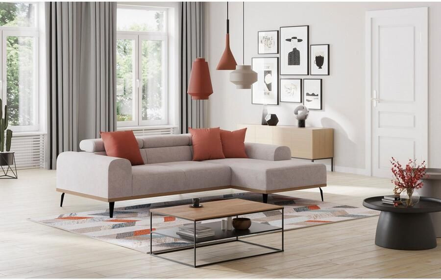 Places of Style Hoekbank Carlo L-vorm met hoofdeinde-verstelling & houten frame-look optionele relaxfunctie - Foto 2