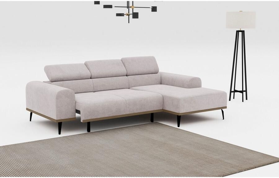 Places of Style Hoekbank Carlo L-vorm met hoofdeinde-verstelling & houten frame-look optionele relaxfunctie