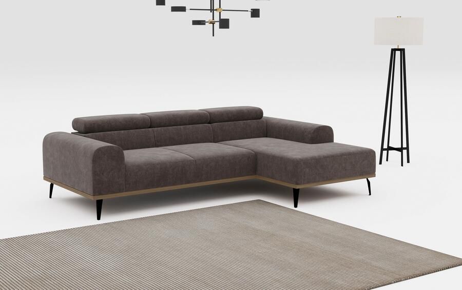 Places of Style Hoekbank Carlo L-vorm met hoofdeinde-verstelling & houten frame-look optionele relaxfunctie - Foto 3