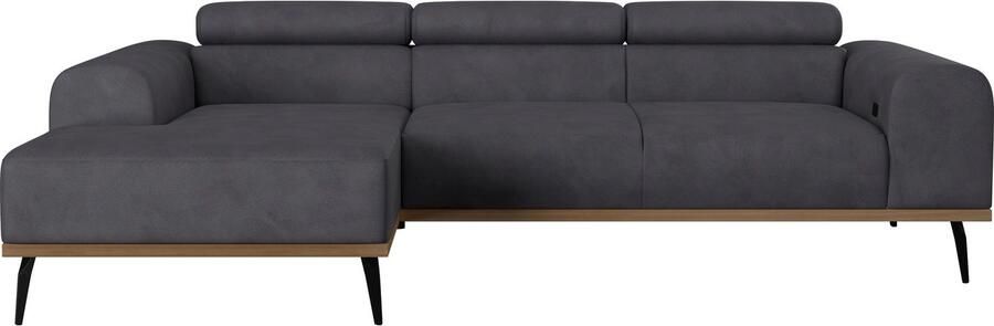 Places of Style Hoekbank Carlo L-vorm met hoofdeinde-verstelling & houten frame-look optionele relaxfunctie - Foto 8