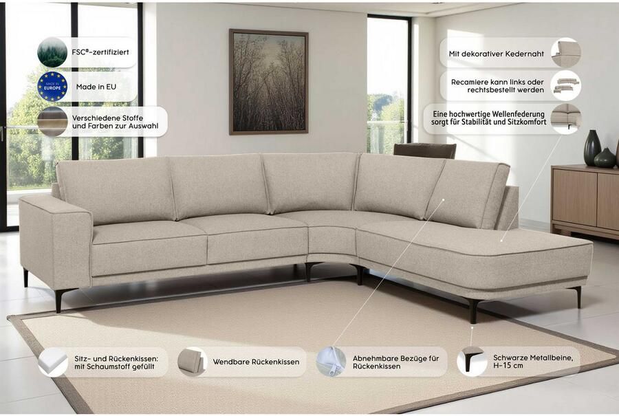 Places of Style Hoekbank CASINA met ronde ottoman poef voetenbank in een zachte chenille stof - Foto 6