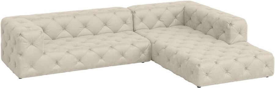 Places of Style Hoekbank FOLLINA L-vorm met klassieke Chesterfield-knoopstiksels - Foto 4