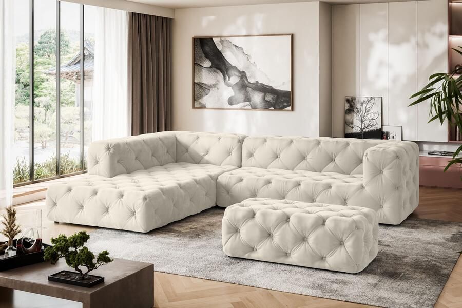 Places of Style Hoekbank FOLLINA L-vorm met klassieke Chesterfield-knoopstiksels