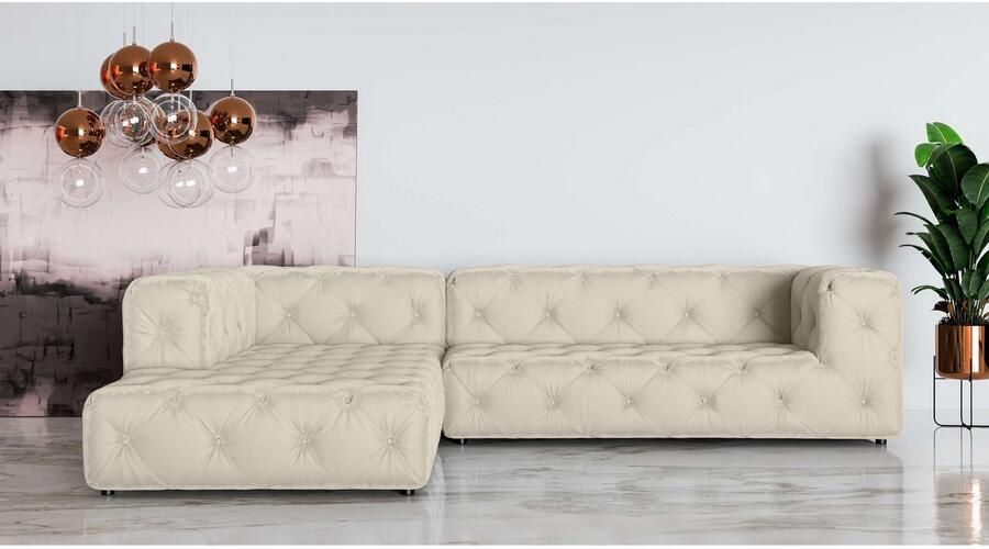 Places of Style Hoekbank FOLLINA L-vorm met klassieke Chesterfield-knoopstiksels - Foto 2