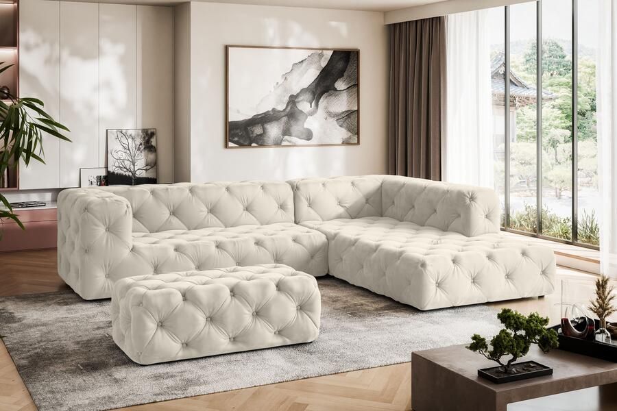 Places of Style Hoekbank FOLLINA L-vorm met klassieke Chesterfield-knoopstiksels