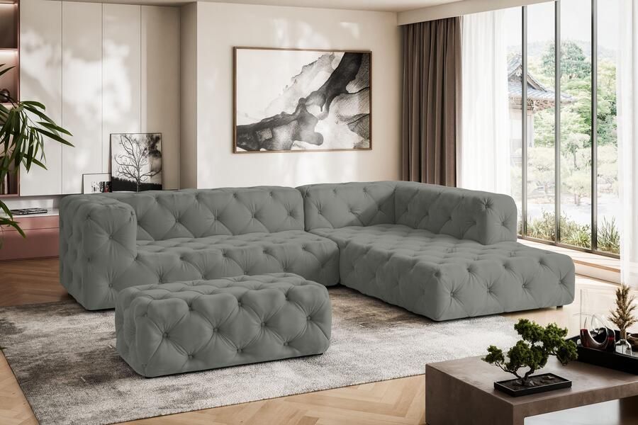 Places of Style Hoekbank FOLLINA L-vorm met klassieke Chesterfield-knoopstiksels