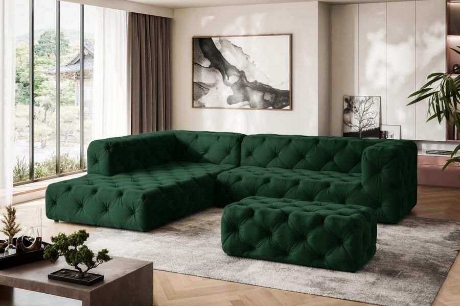 Places of Style Hoekbank FOLLINA L-vorm met klassieke Chesterfield-knoopstiksels