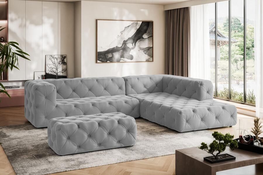Places of Style Hoekbank FOLLINA L-vorm met klassieke Chesterfield-knoopstiksels