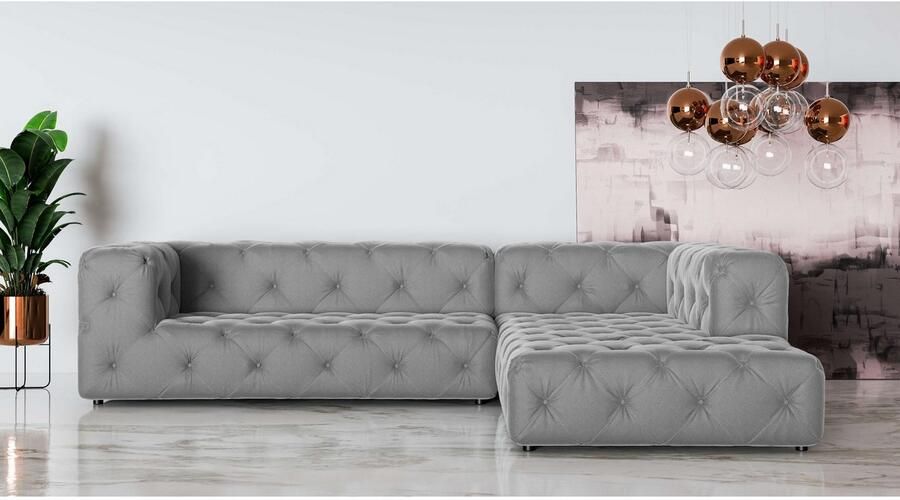 Places of Style Hoekbank FOLLINA L-vorm met klassieke Chesterfield-knoopstiksels - Foto 2