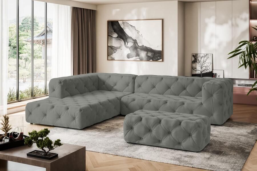 Places of Style Hoekbank FOLLINA L-vorm met klassieke Chesterfield-knoopstiksels