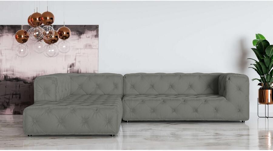 Places of Style Hoekbank FOLLINA L-vorm met klassieke Chesterfield-knoopstiksels - Foto 2