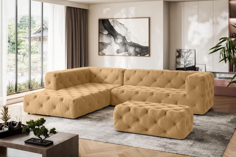 Places of Style Hoekbank FOLLINA L-vorm met klassieke Chesterfield-knoopstiksels