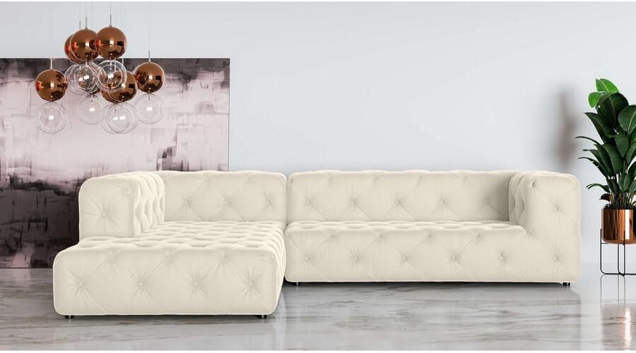 Places of Style Hoekbank FOLLINA L-vorm met klassieke Chesterfield-knoopstiksels - Foto 2