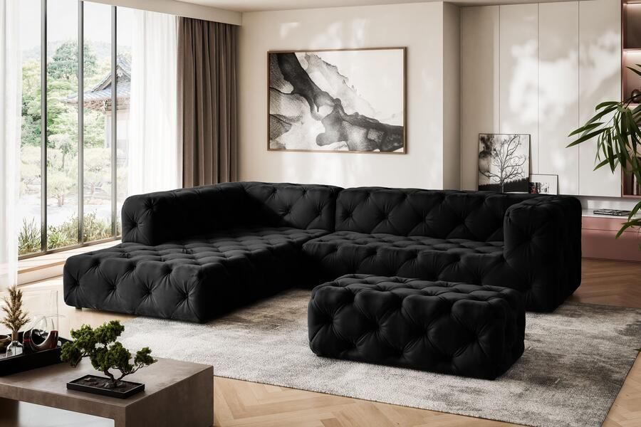 Places of Style Hoekbank FOLLINA L-vorm met klassieke Chesterfield-knoopstiksels