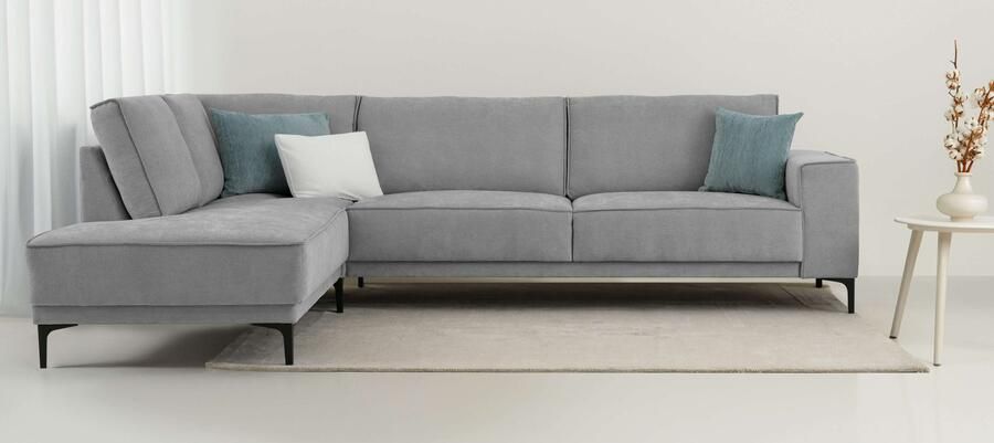 Places of Style Hoekbank Oland structuur platweefsel luxe microvezel bouclé L-vorm 289 cm golfondersteuning Scandinavisch ontwerp metalen poten - Foto 10