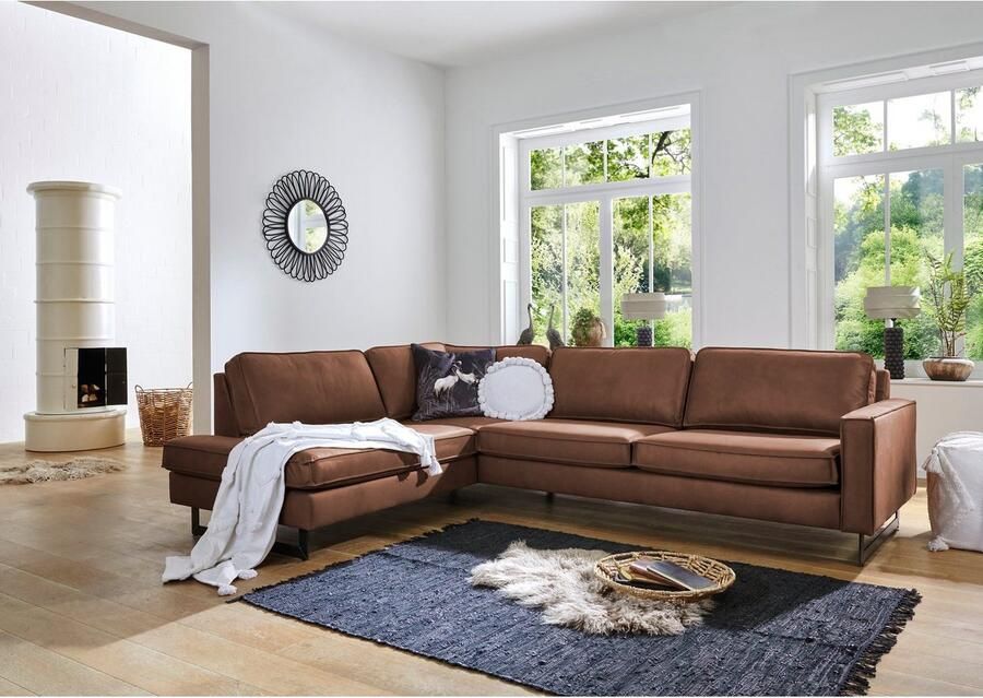 Places of Style Hoekbank Pinto 290 cm cord chenille leerlook ottomane links rechts