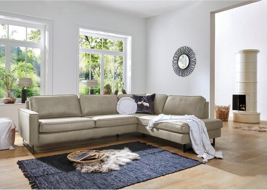 Places of Style Hoekbank Pinto 290 cm cord chenille leerlook ottomane links rechts