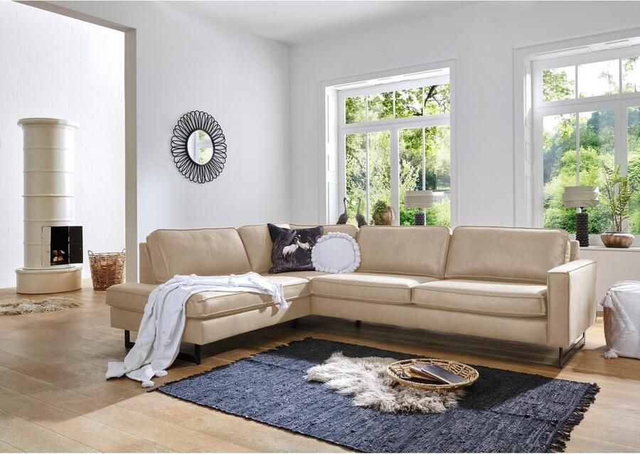 Places of Style Hoekbank Pinto 290 cm cord chenille leerlook ottomane links rechts