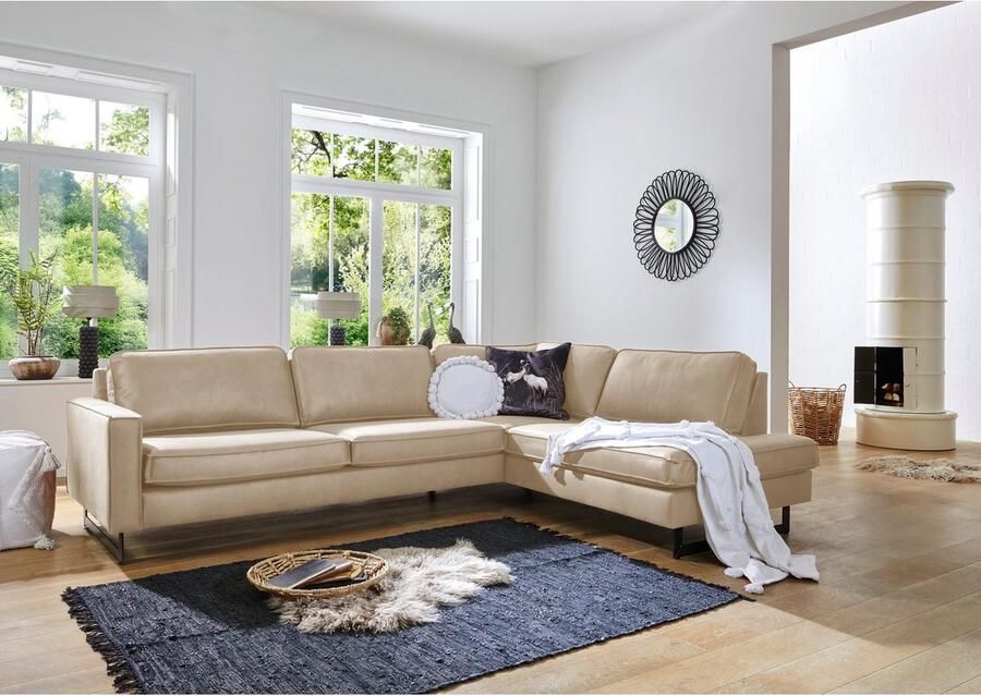 Places of Style Hoekbank Pinto 290 cm cord chenille leerlook ottomane links rechts