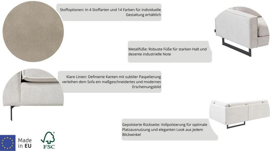 Places of Style 3-zitsbank Pinto 206 cm cord chenille leerlook met keder zwarte metalen voeten golfondersteuning - Foto 5