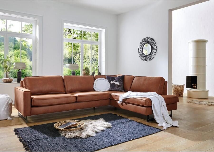 Places of Style Hoekbank Pinto 290 cm cord chenille leerlook ottomane links rechts