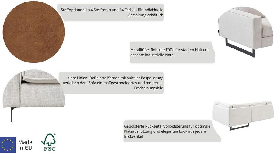 Places of Style 2-zitsbank Pinto 166 cm cord chenille leerlook met keder zwarte metalen voeten golfondersteuning - Foto 7