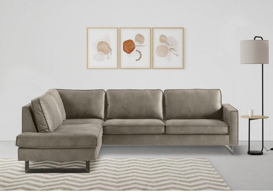 Places of Style Hoekbank Pinto 290 cm cord chenille leerlook ottomane links rechts - Foto 2