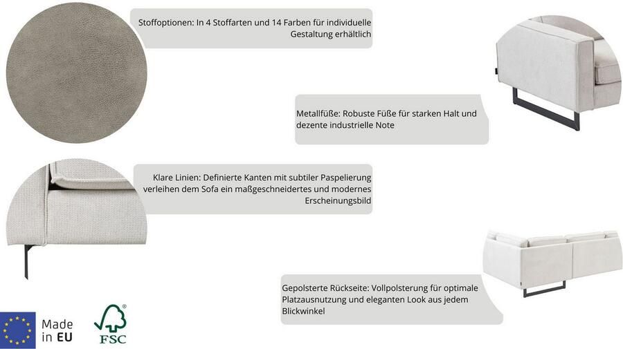 Places of Style 3-zitsbank Pinto 206 cm cord chenille leerlook met keder zwarte metalen voeten golfondersteuning - Foto 5