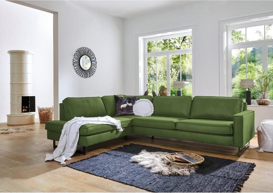 Places of Style Hoekbank Pinto 290 cm cord chenille leerlook ottomane links rechts