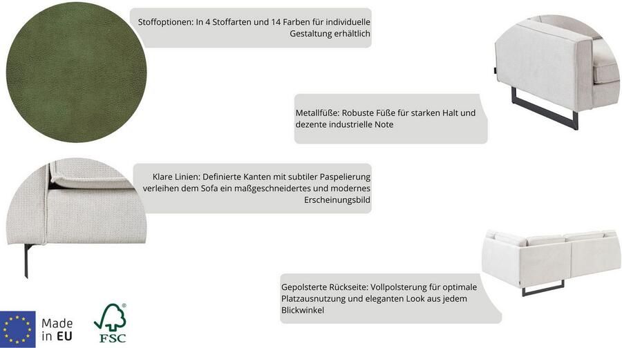 Places of Style 2-zitsbank Pinto 166 cm cord chenille leerlook met keder zwarte metalen voeten golfondersteuning - Foto 4