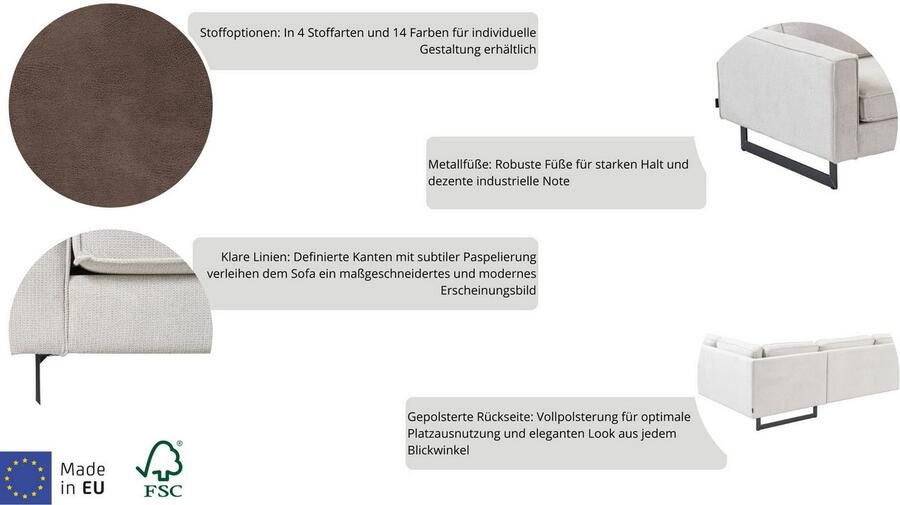 Places of Style 2-zitsbank Pinto 166 cm cord chenille leerlook met keder zwarte metalen voeten golfondersteuning - Foto 5