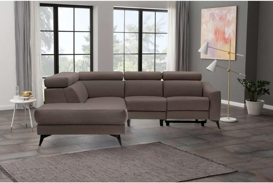Places of Style Hoekbank Valerio met 1 elektrische relaxfunctie en usb-aansluiting