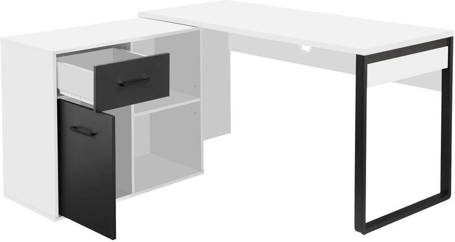 Places of Style Hoekbureau Moid computertafel kabeldoorvoer met planken Lade en deur flexibel plankelement 140x82-115 cm - Foto 5