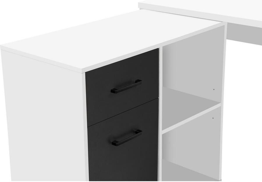 Places of Style Hoekbureau Moid computertafel kabeldoorvoer met planken Lade en deur flexibel plankelement 140x82-115 cm - Foto 2