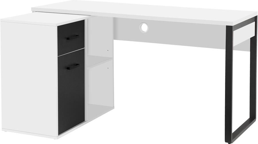 Places of Style Hoekbureau Moid computertafel kabeldoorvoer met planken Lade en deur flexibel plankelement 140x82-115 cm - Foto 4